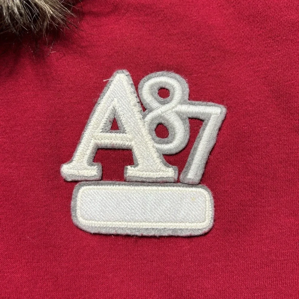 Aeropostale Womens Red Faux Fur Hood Zip Up Hoodie A87 Plaid Lined Medium - Picture 7 of 8